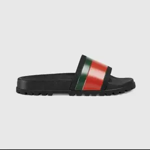 Designer Slides with Red Green Stripes Comfortable Beachwear for Men/Women Flipflop Walking Shoes Slipper
