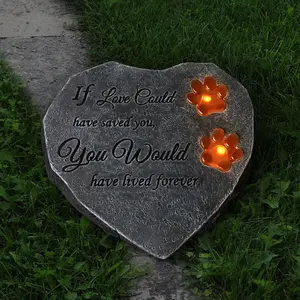 Solar Light Pet Memorial Stones Heart Shaped  Grave Markers Outdoor, Shinning Paw Prints  Headstones Loss Stones for Pet  Memorial Gifts Remembrance Gifts for Loss of Dogs