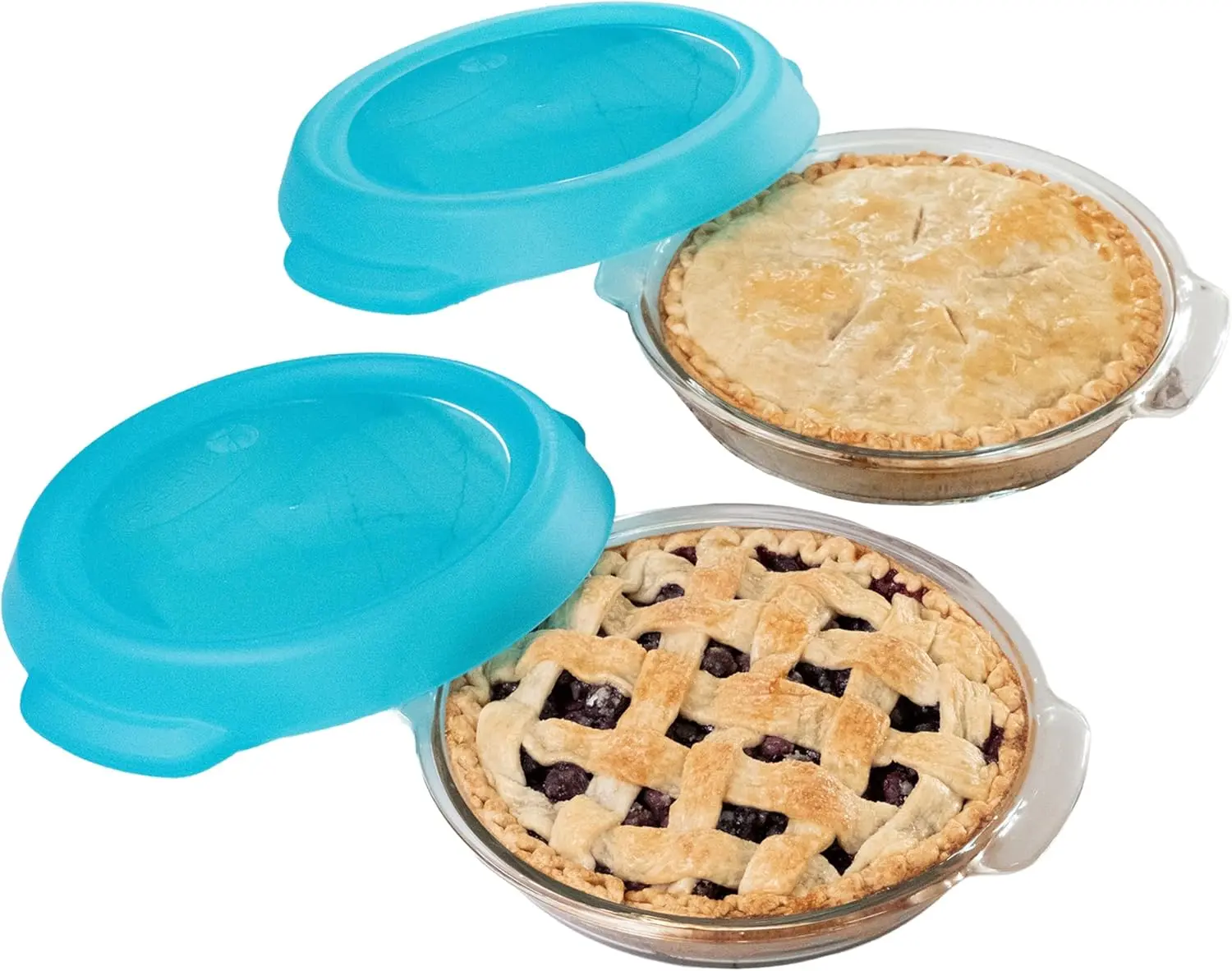 Libbey Premium 2-Piece Glass Pie Plate Set with Lids, Stackable Space-Saving Bakeware for Fruit Pies, Quiches