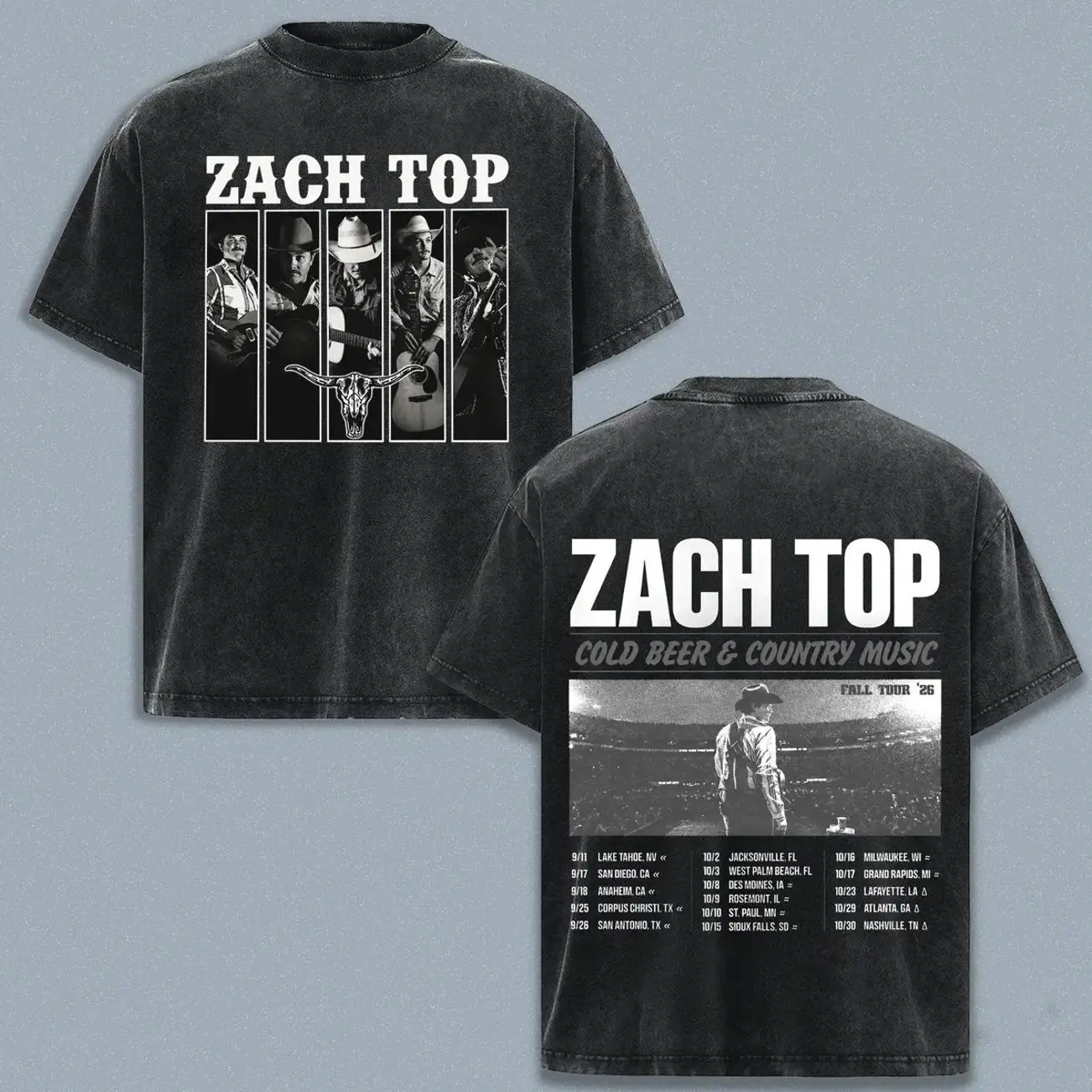 Zach Top Cold Beer & Country Music Fall Tour 2026 Vintage Washed T-Shirt, Country Concert Graphic Tee, Western Cowboy Music Shirt, Double Sided Tour Dates Tee, Retro Unisex Fan Gift Apparel 9HG