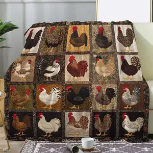 Soft & Warm Cozy Flannel Throw Blanket Rooster & Hen Print - Versatile for Couch, Bed, Car, Office, Camping - All-Season Gift Idea