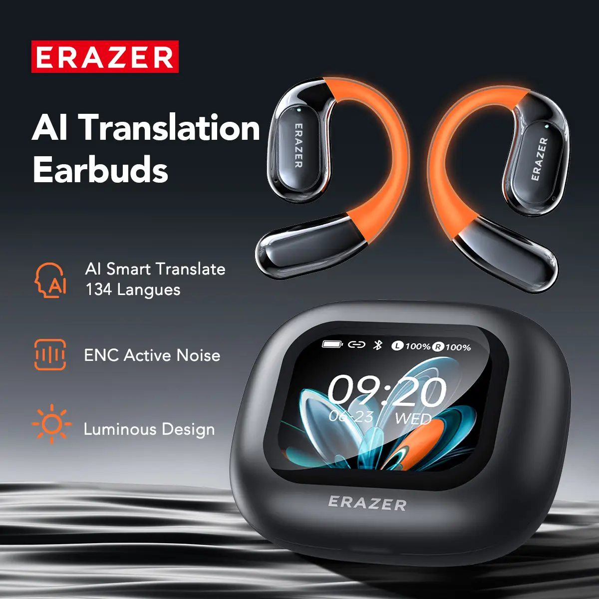 ERAZER XP15 Open Ear Translation Earbuds, Support 135 Languages Translator with APP, Real Time Translator Earbuds, OWS LCD Touchscreen Translator Blue