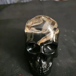 Mummified Snake in Resin Skull - Black Color, Unique Design, Elegant Finish, Ideal for Display or Collecting Decor Ornaments