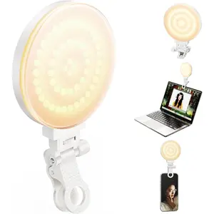 Clip  Ring Light,Webcam Light,360? Rotatable Clip- LED Light with 100 Beads,Full Screen Bright Lighting for Video Conference,Live Streaming,Selfie,,Makeup,Portable & Rechargeable