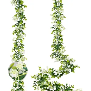 6FT Eucalyptus Garland with , 2 Pack Artificial Greenery Garland  Summer Eucalyptus Garland Suitable for Table Wedding Backdrop Arch Wall Party UV Protected Indoor Outdoor Decor