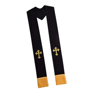 Classic Crucifix Embroidered Shawl for Clergy Robes, Pastor’s Stole/Scarf