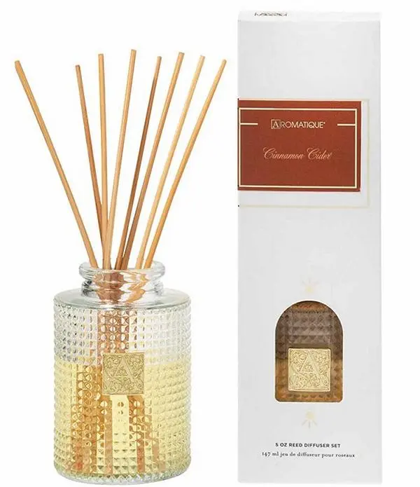 Cinnamon Cider Citrus Aromatic Reed Diffuser Fragrance Freshener, 4 fl oz Decorative Glass Bottle Scent Dispenser with 9.5 in Reeds, Home Supplies for Home Care