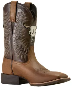 Ariat Men's Sport Steer Skull Performance Western Boot Broad Square Toe - 10064053