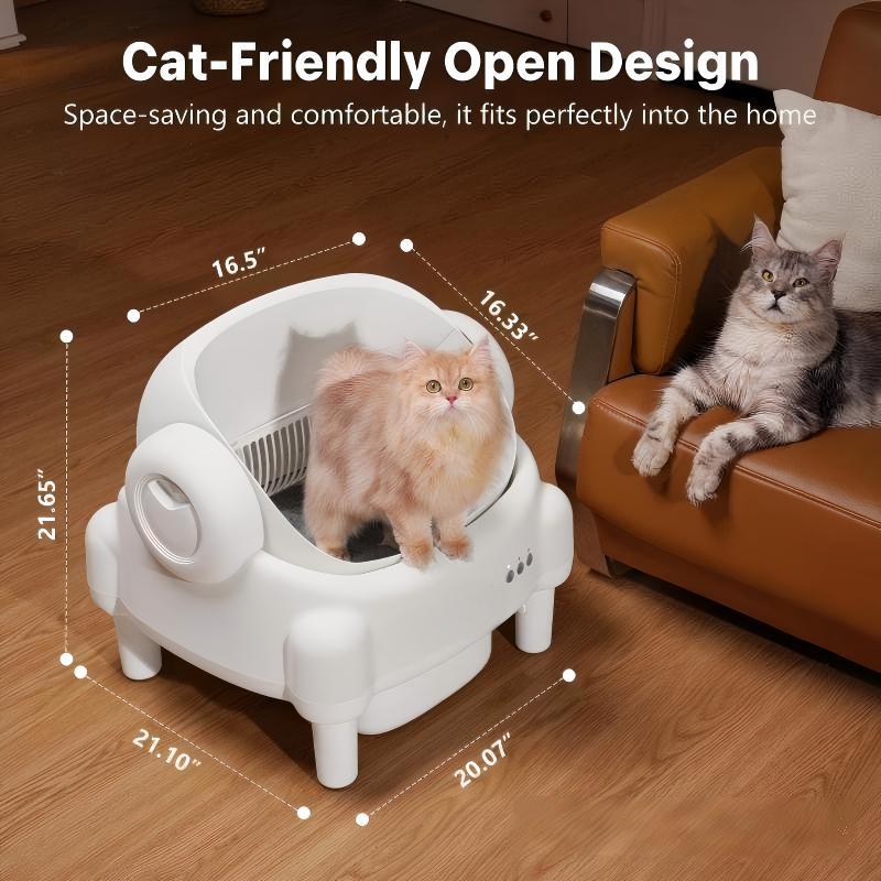 ECORUI Self-Cleaning Cat Litter Box Open Top Automatic with App Control for Multiple Cats Safety Sensors Odor Control Cream White Large Waste Bin Includes 2 Liners