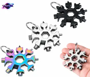 VORX 18-in-1 Mini Snowflake Wrench, Hex Wrench, Multi-functional Keychain, Portable Multi-purpose Camping Survival Gear, Outdoor Hiking Stainless Steel Snowflake Bottle Opener/Phillips Screwdriver Set/Wrench