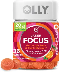 OLLY Laser Focus Gummy, Ginseng, Alpha GPC, B Vitamins, Berry Tangerine Flavor Healthcare Supplement Edible Fitness