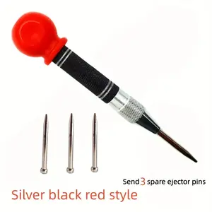 4pcs upgraded red large-grip spring-loaded automatic center punch set (with 3 spare pins) + knurled non-slip grip, automatic center punch, center punching tool, precise positioning and punching, high-speed steel material for reliability and durabilit