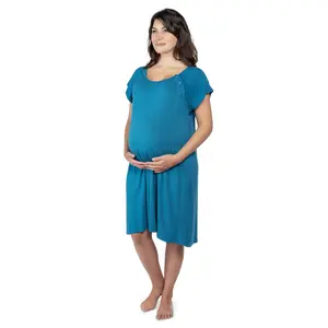 Plus Size Three Little Tots Blue Mommy Labor and Delivery Nursing Hospital Gown with Easy Open Snaps
