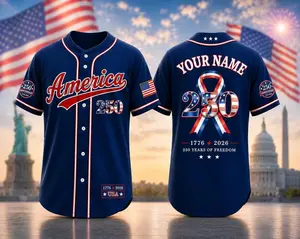 Custom America 250 Baseball Jersey, Personalized USA 250th Anniversary Shirt, 1776 2026 Patriotic Gift, Custom Name