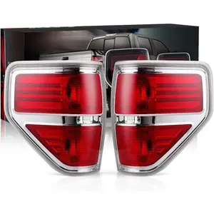 Rear Brake Tail Lights Compatible With 2009 2010 2011 2012 2013 2014 Ford F150 F-150,Replace Silver Taillights Assembly Red Chrome Tail Lights,Not Included Bulbs,Driver and Passenger Side