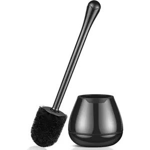 Toilet Brush and Holder, Toilet Bowl Brush and Holder with Long Handle, Plastic Holder Easy to Hide, Drip-Proof, Easy to Assemble, Deep Cleaning alpsnow