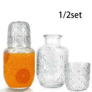Vintage Bedside Water Bottle Set, Glass Hydration Kit for Bedroom Nightstand, Bathroom Use, 18.5 Oz Capacity, Ideal for Home Decor, Reusable Glass Bottles