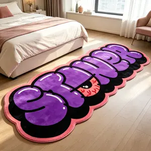 Cool Graffiti Letter Bedside Rug, Decorative Rug, Street Style Bedroom Mat, Soft Comfortable Cut Pile, Hand Wash Only, Home Decor