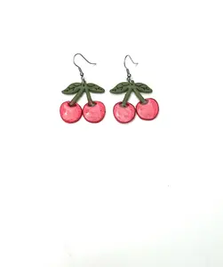 Cherry Earrings – Cute Cherry Dangle Earrings – Fruit Earrings – Summer Jewelry – Red Cherry Clay Earrings – Handmade Gift for Her