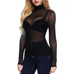 Women's mesh turtleneck T-shirt