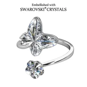 Austrian Crystal Opening Ring Adjustable Size Butterfly Finger Rings Fine Jewelry Gift for Women