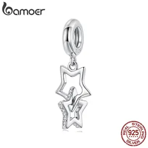 Solid 925 Sterling Silver Classic Dancing Star Charm Pendant fit Original Bracelet DIY Jewelry Accessories Bead