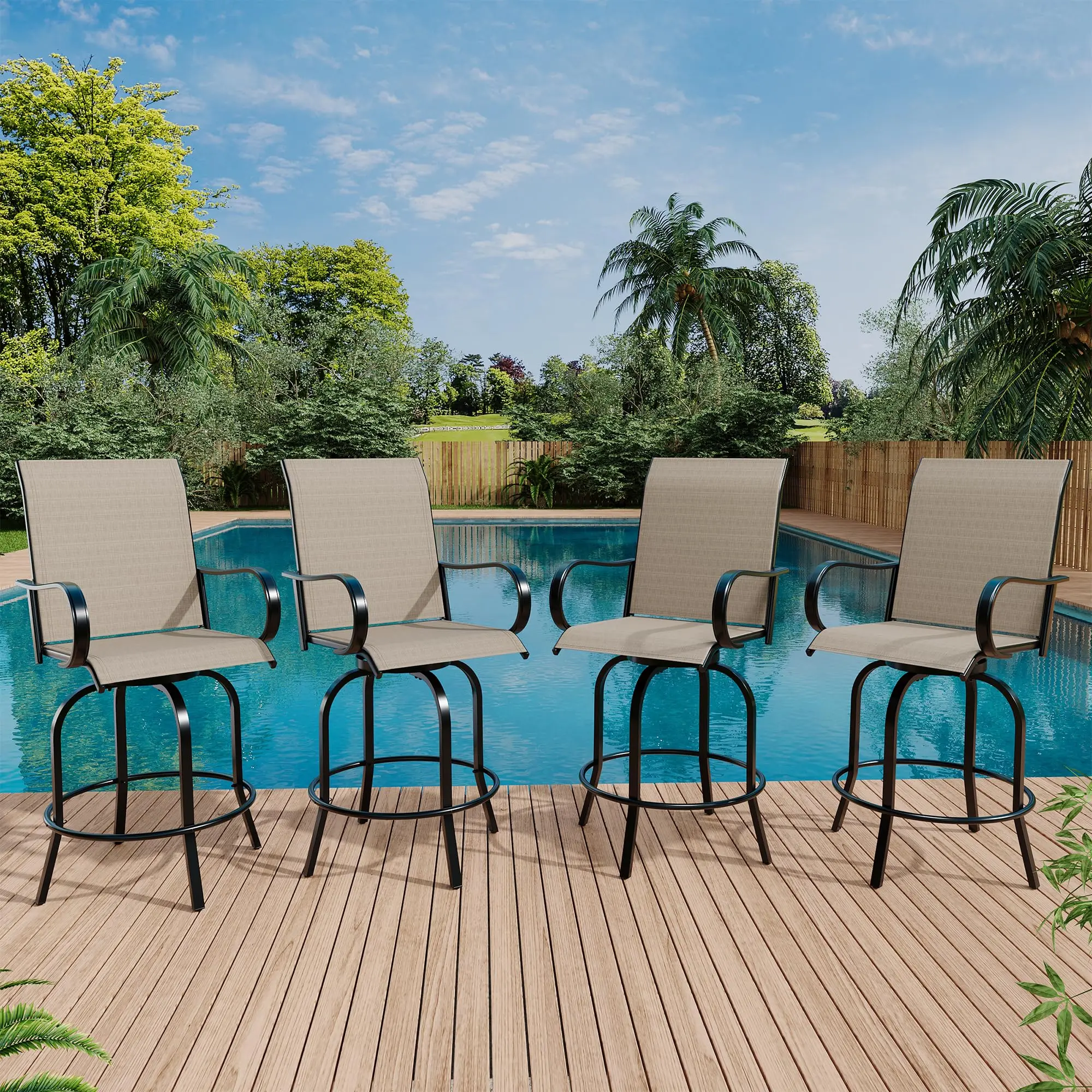 Outdoor Patio Bar Table – 31.5'' Square Tempered Glass High Top Bistro Table – Durable Metal Frame – Weather-Resistant Design – Ideal for Garden, Backyard, Poolside, Balcony, Lawn Outdoor Patio Bar Table