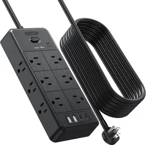 NTONPOWER 4000J Surge Protector Power Strip 10 FT/15 FT/25 FT Cord, Long Extension Cord with 12 Outlets & 4 USB Ports (2 USB C), 3 Side Multiple Outlet Extender, Wall Mounted for Home Office