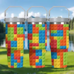 1pc, Colorful Lego-style Brick Matrix, 30oz Portable Insulated Cup, Lightweight Leak-Proof, Unisex Student Commuter Mug, Car Outdoor Use
