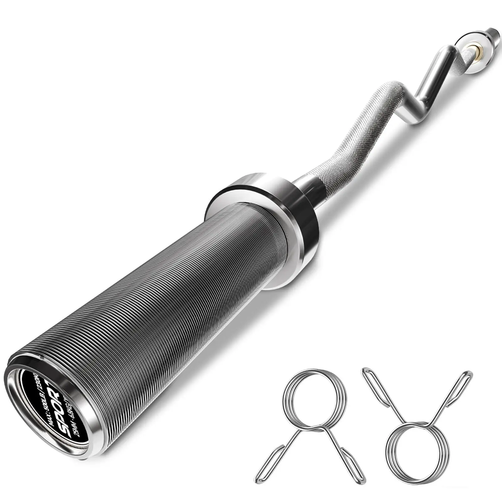 47" Olympic EZ Curl Barbell Bar, Silver | 700LB Capacity, Chrome Curling Bar, For 2-Inch Weight Plates, Ergonomic Weight Lifting Bar, Includes 2 Spring Collars