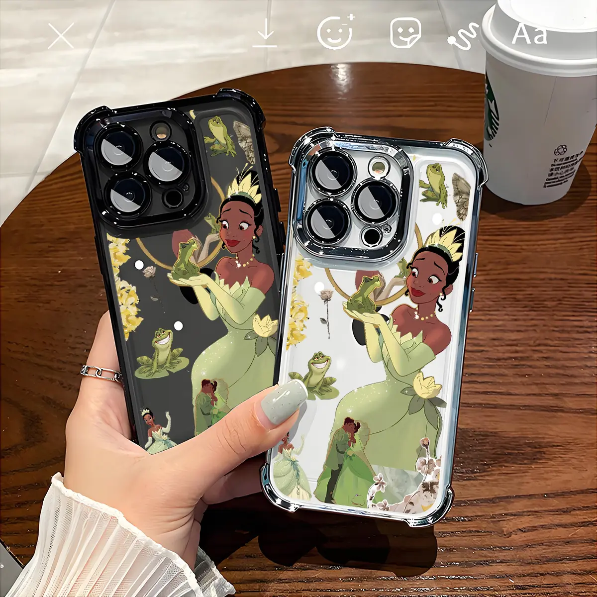 Cute Cartoon Princess Tiana & Frog Prince Kiss Pattern Smartphone Casing - Electroplated Handheld Protection Cover, Airbag Shockproof Soft TPU for iPhone X,11,12,13,14,15,16,17 Pro Max Plus Air, Devices