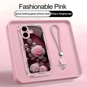 Suitable for [iPhone 16] high-end women's phone case🤩，a beautiful four-leaf clover lanyard is included🍀, beautiful floral pattern, elegant and sophisticated， drop-resistant and fingerprint-proof YM99