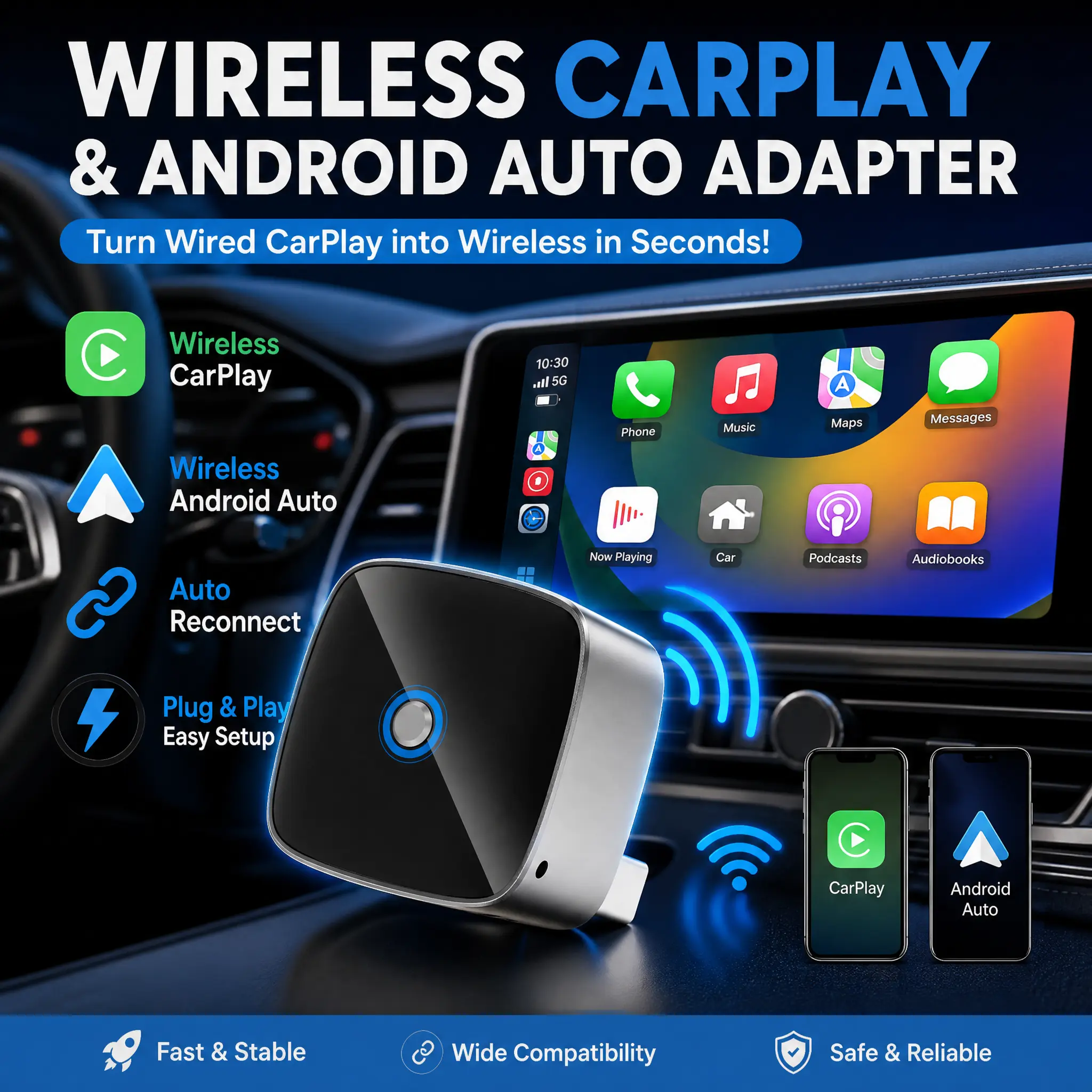 Wireless Carplay Adapter, Suitable for Vehicles Equipped with Cabled CarPlay, Plug and Play Feature enables Fast and Stable CarPlay Wireless Connection, Suitable for 800+ Vehicles