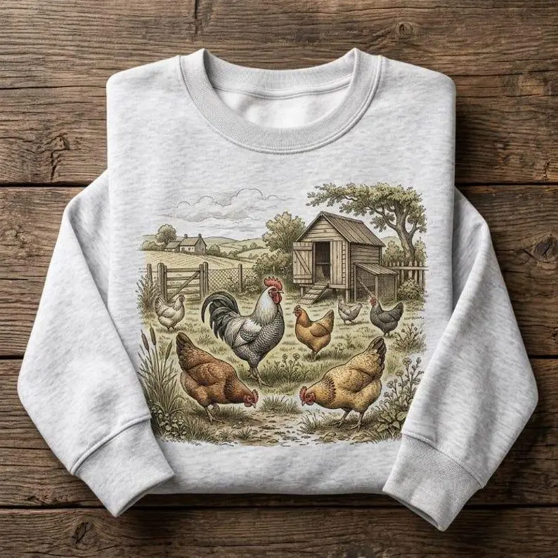 Unisex Vintage Shirt Chicken Farm Graphic Tee Rooster Sweatshirt Hoodie Cottagecore Country Life Clothes Backyard Hen Mother Day Gift