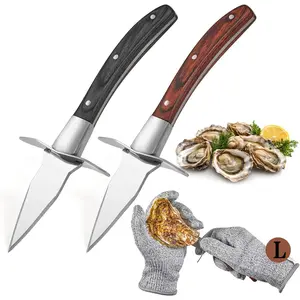 Oyster Shucking ,Oyster Shucker,2 Set Sturdy Sharpness Oyster  With Comfort -handle,Oyster Shucking Kit With 1 Pairs Of Level 5 Protection Cut-resistant Gloves(L) For Oyster Clam