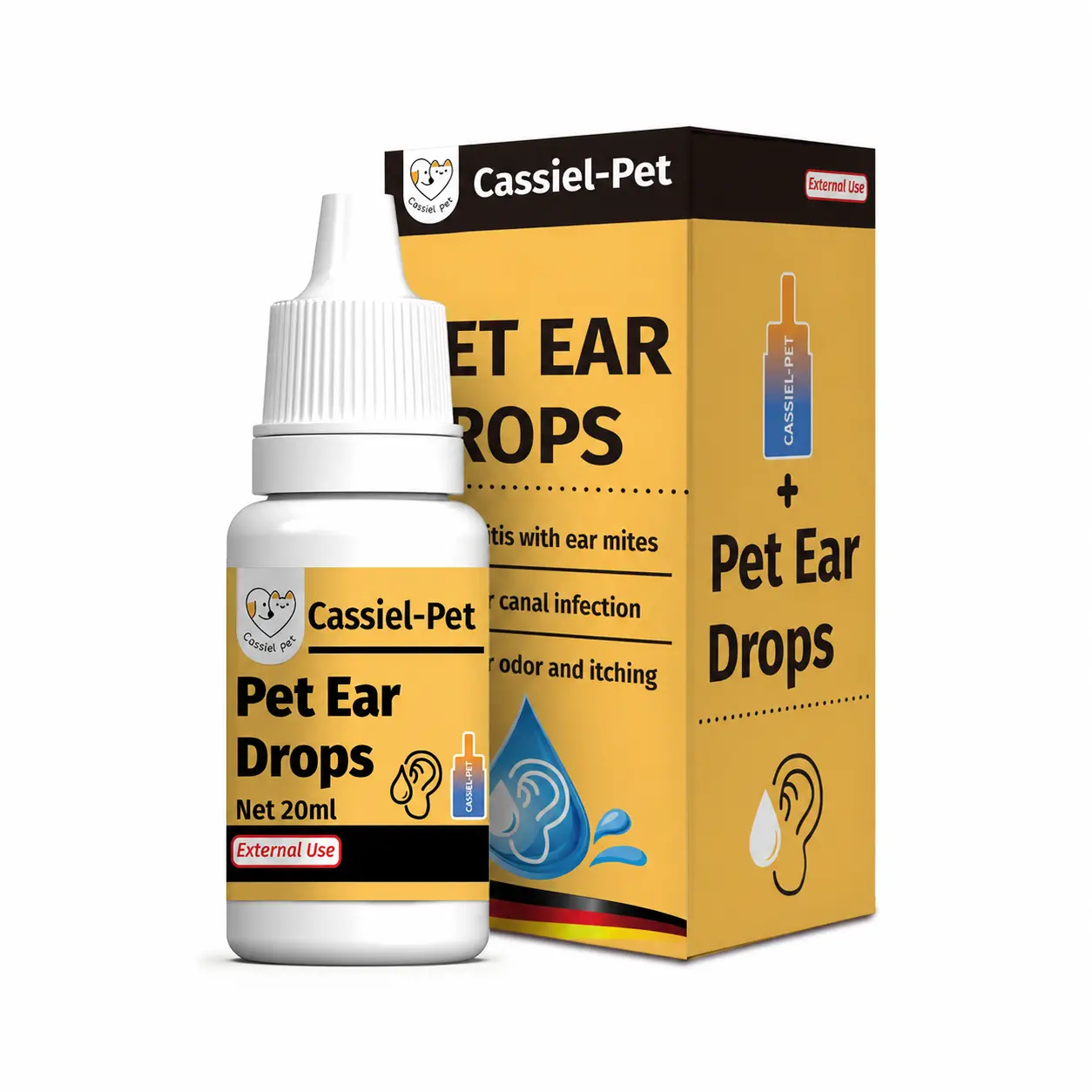 Cassiel Pet Ear Care Solution for Dogs & Cats, Gentle Pet Ear Cleaning Liquid, Daily Ear Care, Easy to Use, Suitable for Puppies, Cats and Dogs