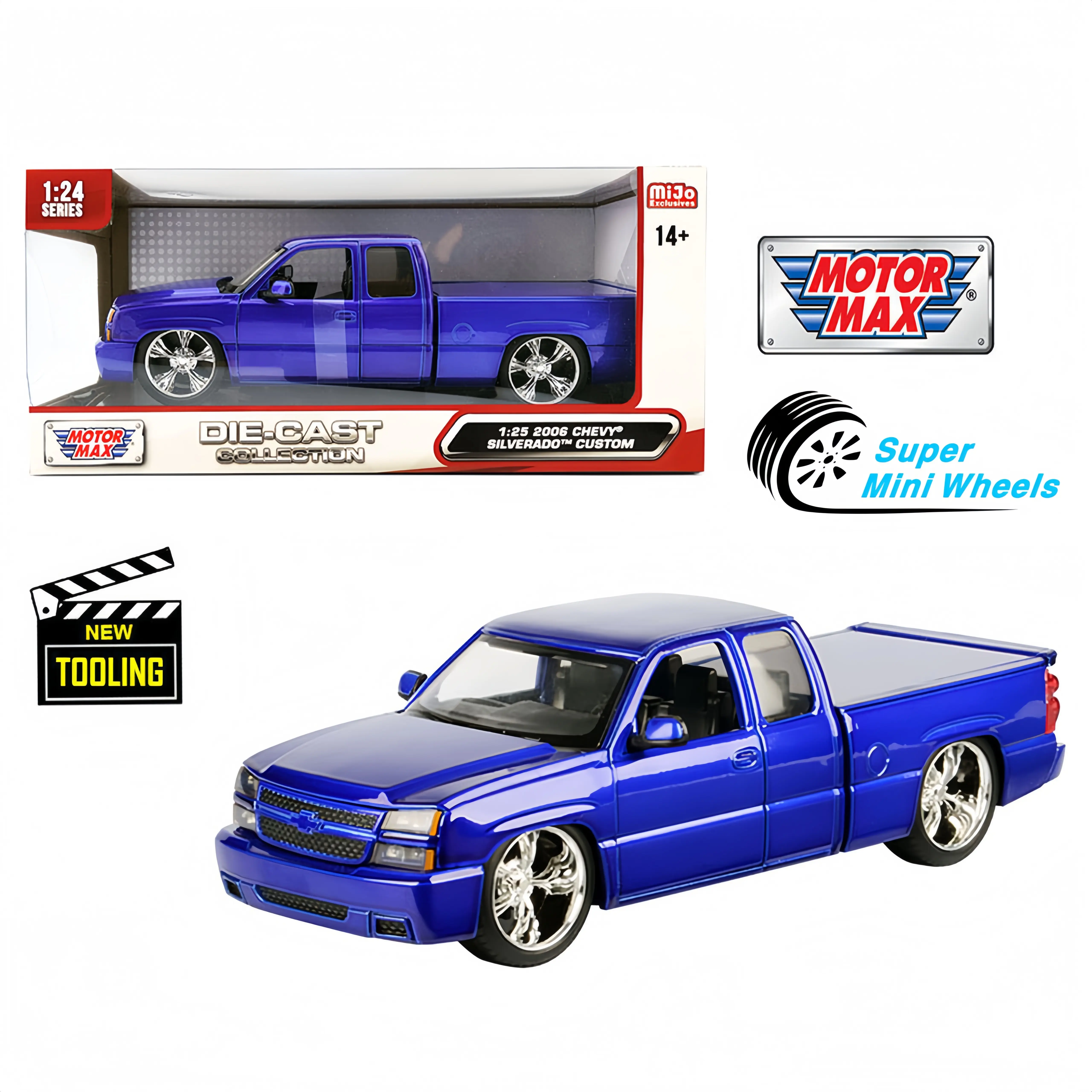 Motormax 1:25 Chevy Silverado Extended Cab 2006 Custom – Metallic Blue