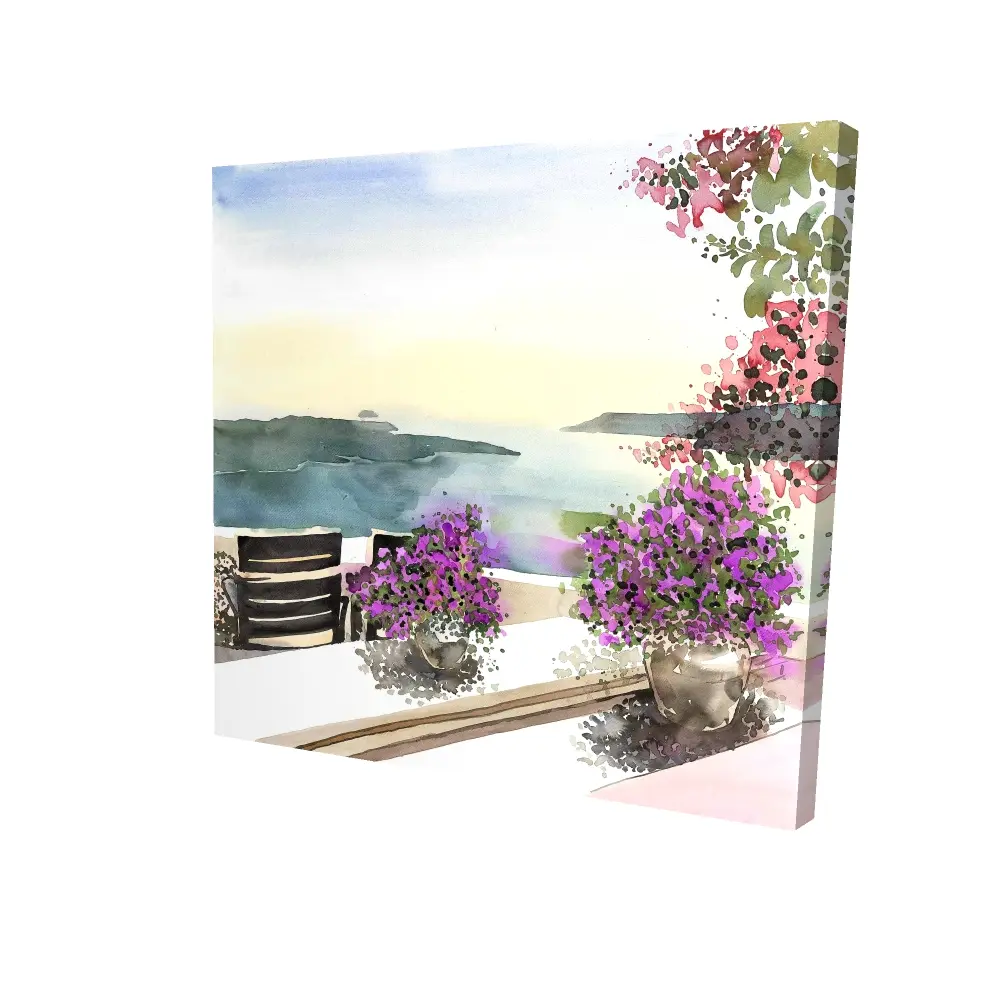212 MAIN 24x24 in. Artistic Blue Coastal Landscape Wall Print - Beach-Themed, Blue-Green, Graphic Wall Arts, Mediterranean Sea View with Rose Accent, Home Decor Room Decoration, Beach-Themed Wall Arts