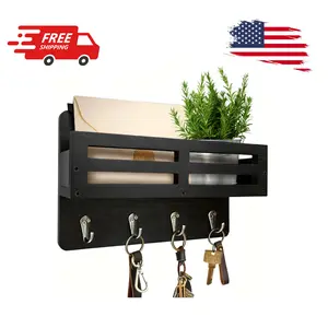 Key Holder Wall Mount, 10 inch Decorative Key and Mail Holder for Wall Black
