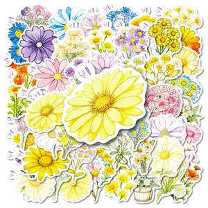 50pcs of watercolor-style, fresh, beautiful, and colorful floral stickers, suitable for scrapbooks, diaries, laptops, water bottles, cars, and other items. A gift with a positive message and based on beliefs. Sticker Decals