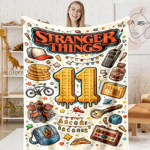 Room Decor Retro Stranger Things 11 Waffle Print Soft Flannel Blanket, Classic 80s TV Show Icon Pattern Durable Nap Throw for Home & Office, Warm & Cozy Blanket, Bedroom Decor Accessories, Stranger Things Fan Gift Decor