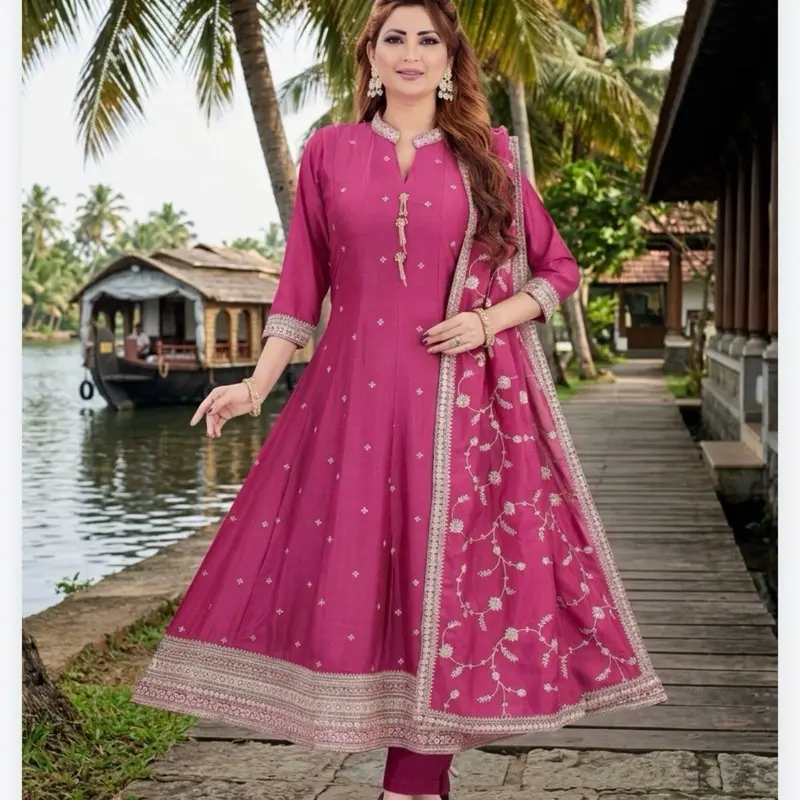 Women's Plus-Size Premium Anarkali Gown Set (Sizes 46-60) with Beautiful Dupatta, Casual Womenswear for Special Occasions