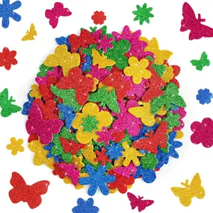 320Pcs Foam Stickers | 5 Sheets Glitter Flower Butterfly Shape Stickers | Colorful Self Adhesive Sticker for Scrapbooking Craft Art DIY Greeting Card Home Decor Party Supplies Stickers Kit