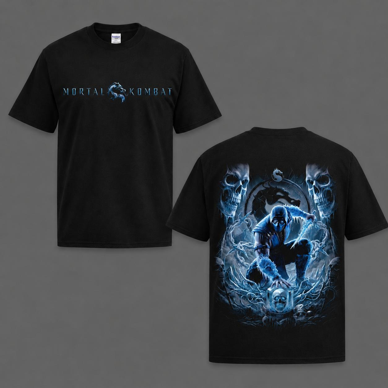 Mortal Kombat 2 Sub-Zero Washed T-Shirt – Vintage Acid Wash Graphic Tee Front & Back Print for MK Fans Cotton