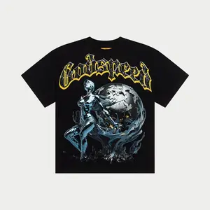 GODspeed chrome seduction graphic tee black oversized streetwear t shirt metallic gothic print cotton vintage urban style unisex graphic tee