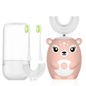 Kids Electric Toothbrushs U Shaped sonic Automatic Toothbrush with 4 Brush Heads, Six Cleaning Modes,Cartoon deer Modeling , full mouth toothbrush for baby