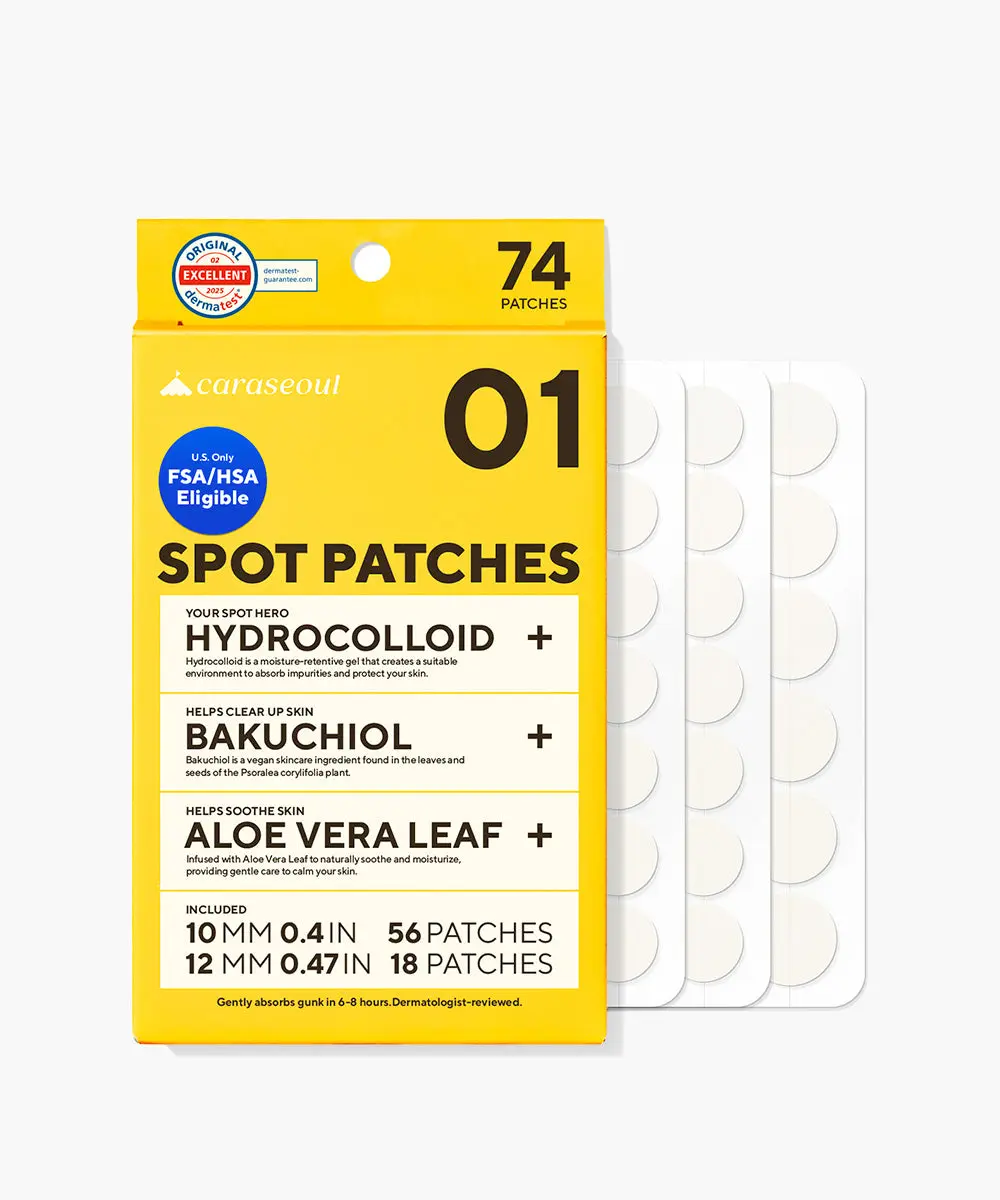 [caraseoul Official] Spot Patches 44 Count – Korean Hydrocolloid Spot Patches, Invisible Blemish Covers with Bakuchiol & Aloe, 10mm + 12mm Spot Stickers