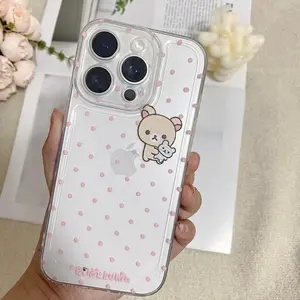 Cartoon Cute Easy Bear Pink Polka Dots Phone Case For iPhone 17 16 15 14 13 12 11 Pro Max Plus Air And Galaxy S25 S24 S23 S22 Ultra Plus FE Edge Y2K Kawaii Girl Cover Unique Gift For Christmas Birthday