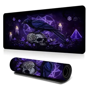 1pc Raven & Skull Large Gaming Mouse Pad,Purple Occult Style Extended Desk Mat,Office Desk Accessories Non-Slip Stitched Edge Computer Mat,Rubber Base Laptop Keyboard Pad for Home Office & Gamer,Durable and Spill-Resistant
