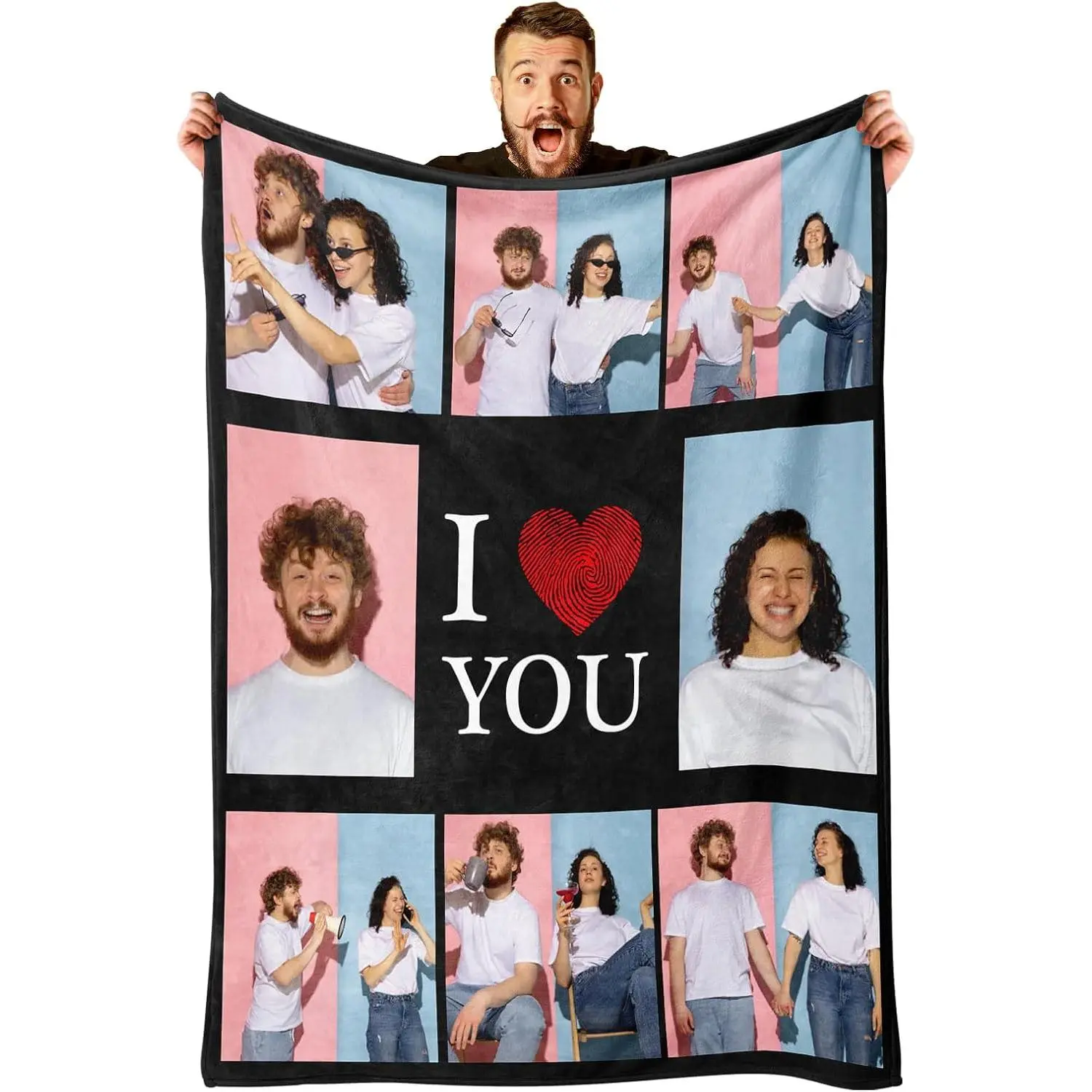 Personalized Love Blanket for Couples - Custom Photo Blanket - Ideal Gifts for Girlfriend, Boyfriend, Wife or Husband - Customizable Blanket for Birthdays, Anniversaries